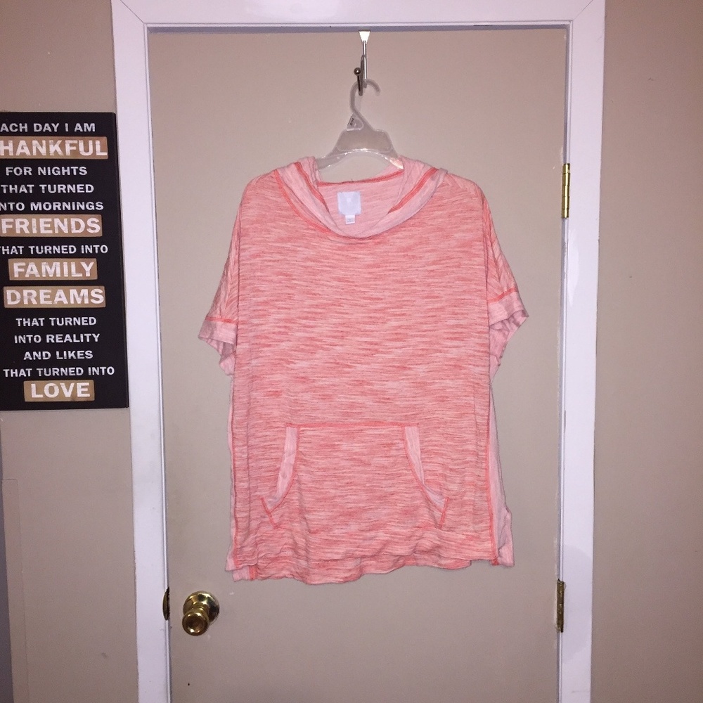 Pale "peach" colored hooded 1X plus size shirt